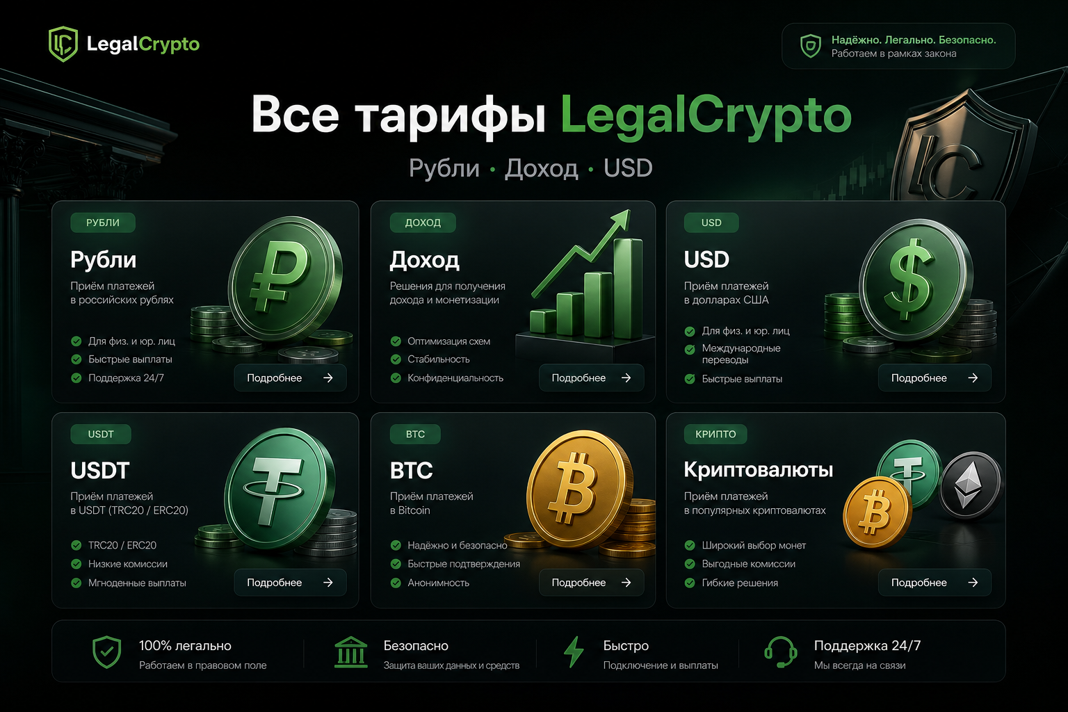 Все тарифы LegalCrypto — рубли, доход, USD